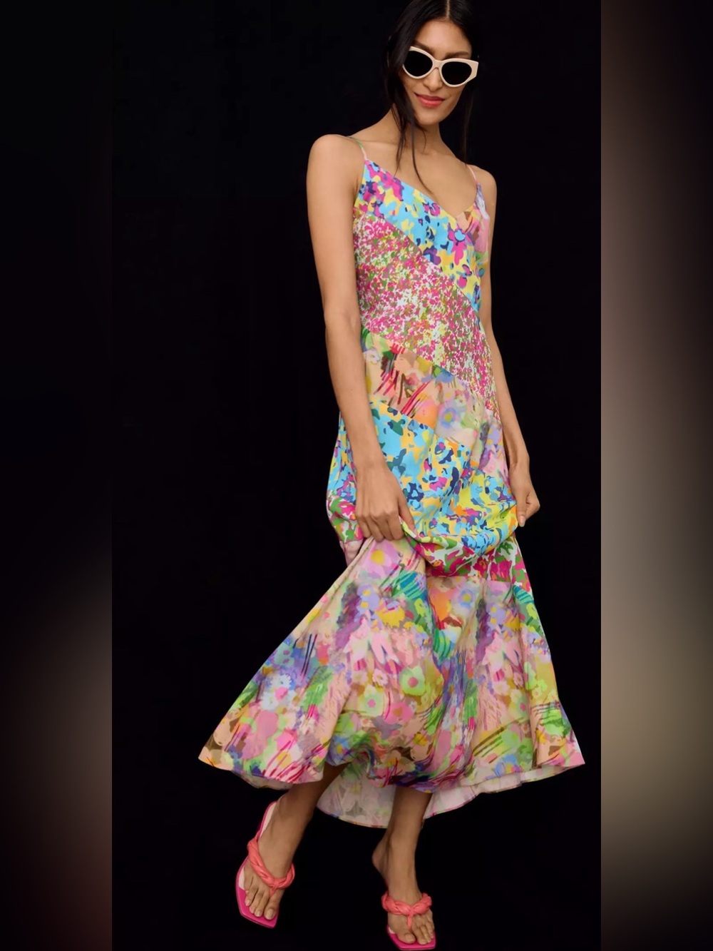 Plenty by Tracy Reese Anthropologie Printed V-Neck Patchwork Maxi Slip Dress SP
